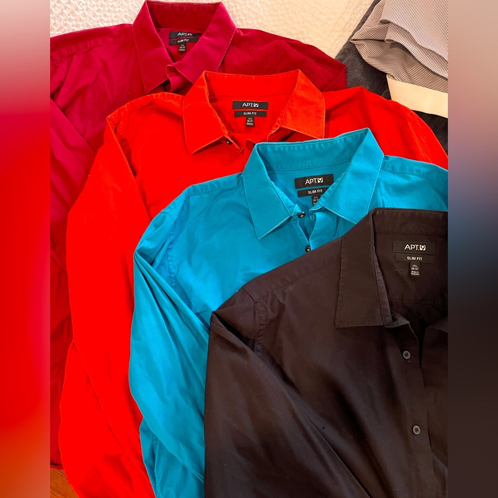 Four men’s dress shirts, Apt 9, size 17.5 neck